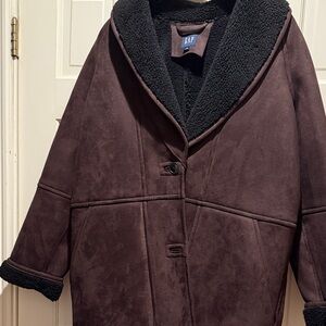 GAP Women's Dark Brown Teddy Jacket with Black Interior